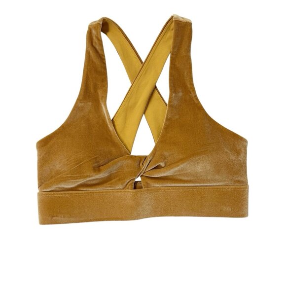 NEW Fabletics Oasis Twist Front Velour Sports Bra Women’s Size Small Bronze Gold - Picture 1 of 7